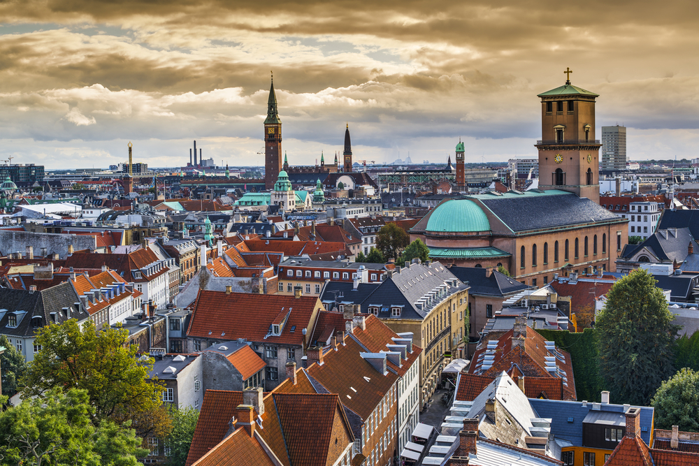 Skyline of Copenhagen, Denmark towards Church of our Lady.